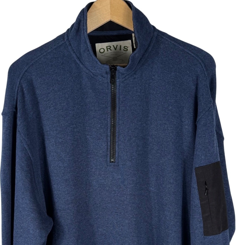 Orvis Quarter Zip Pullover Mens XL Utility Sleeve Pocket Cotton Ribbed